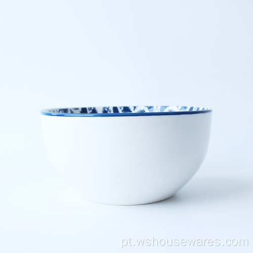 Wholesale azul pad impressão de macarrão bacia de arroz de porcelana